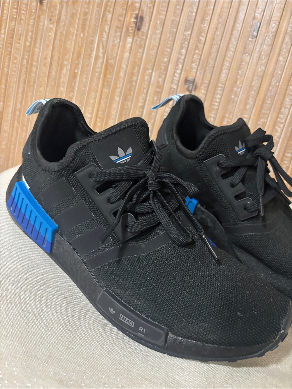 adidas Black Knit Sneakers with Blue Midsole Accents